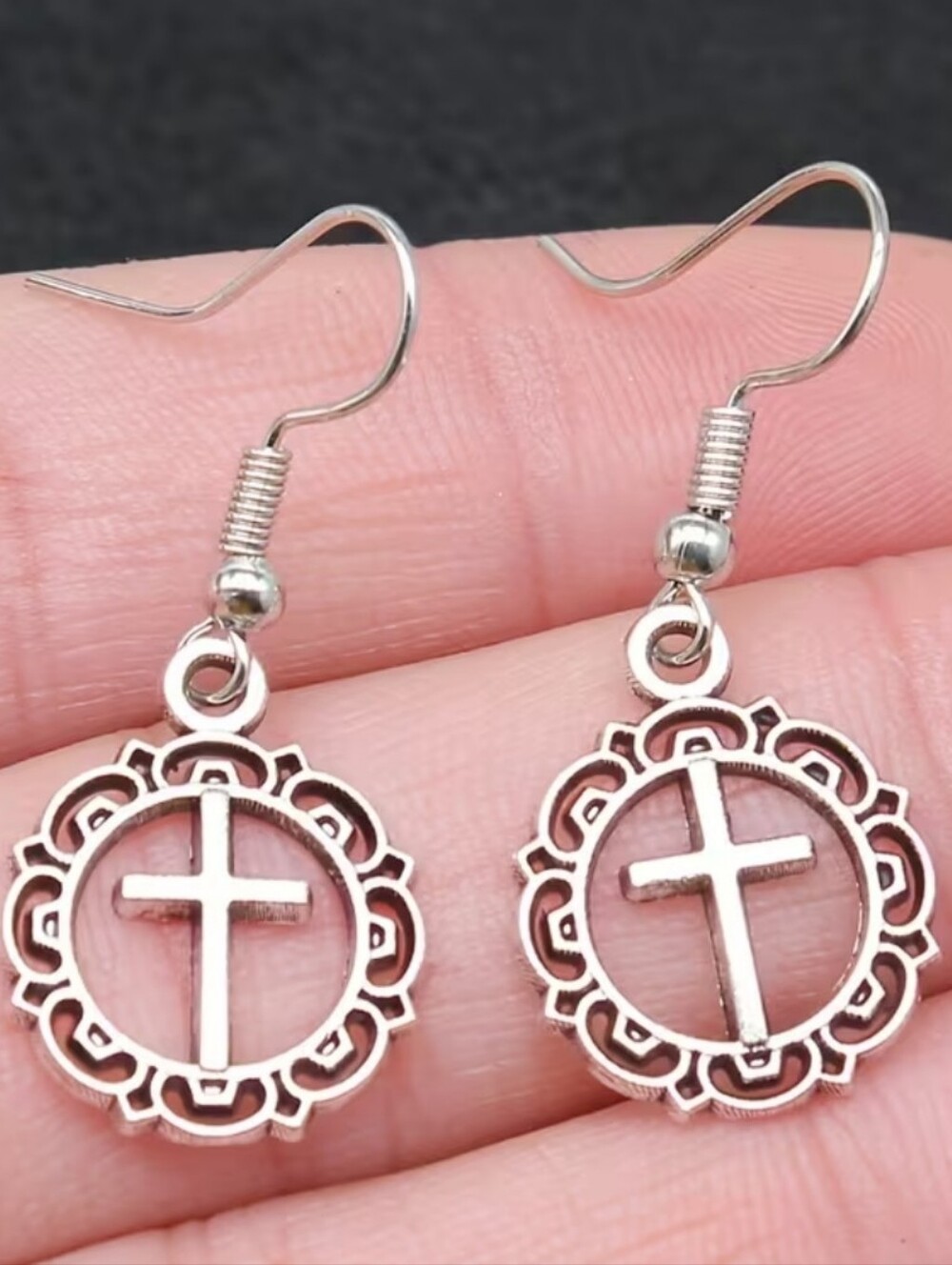 Silver Tone Cross Dangle Earrings - Women's Religious Jewelry